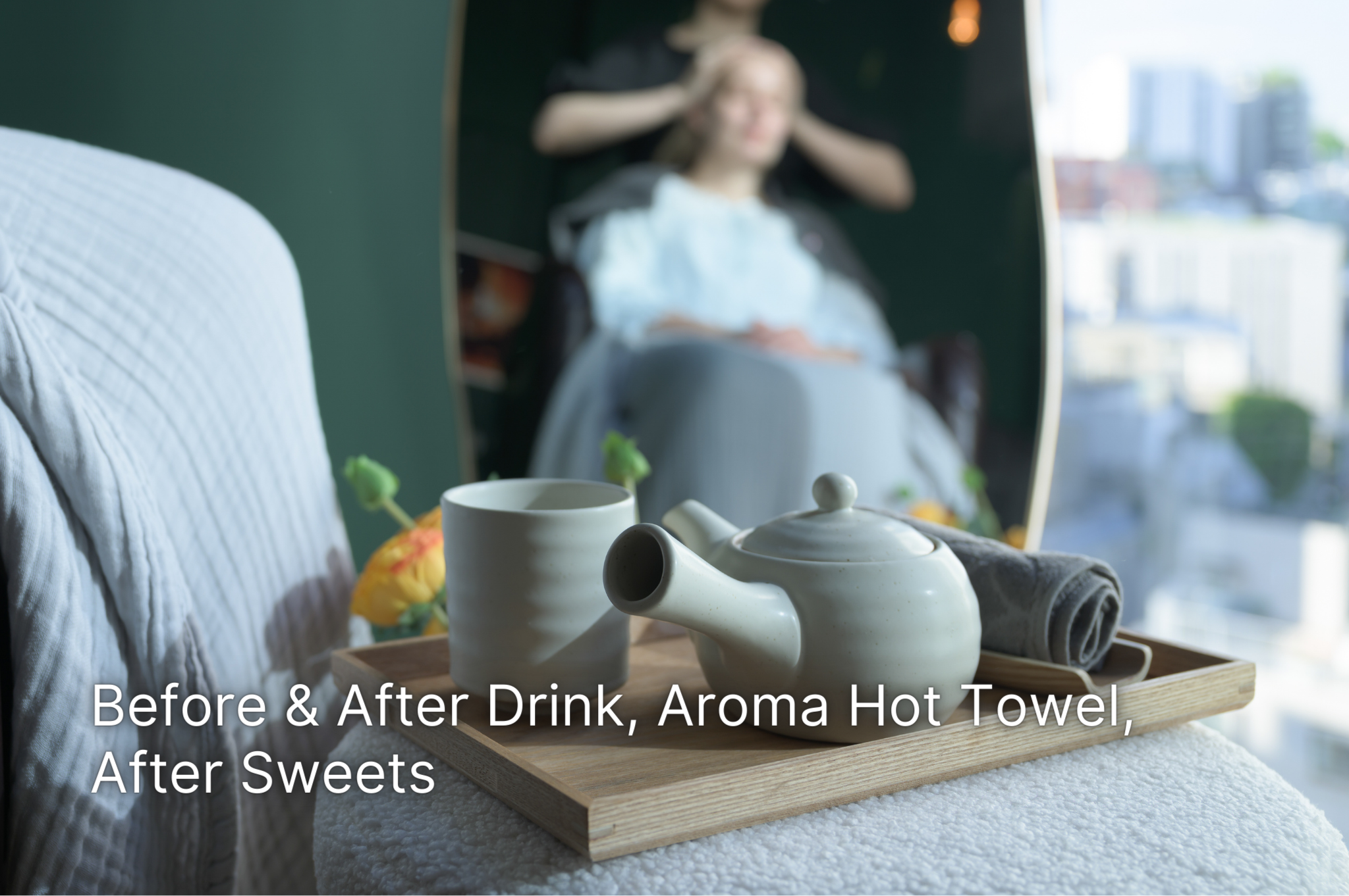 (こちらをクリック)エメラルドグリーンルームでプロフェッショナルによる頭皮と髪のケアヘッドスパ(シャンプータイプメニュー)